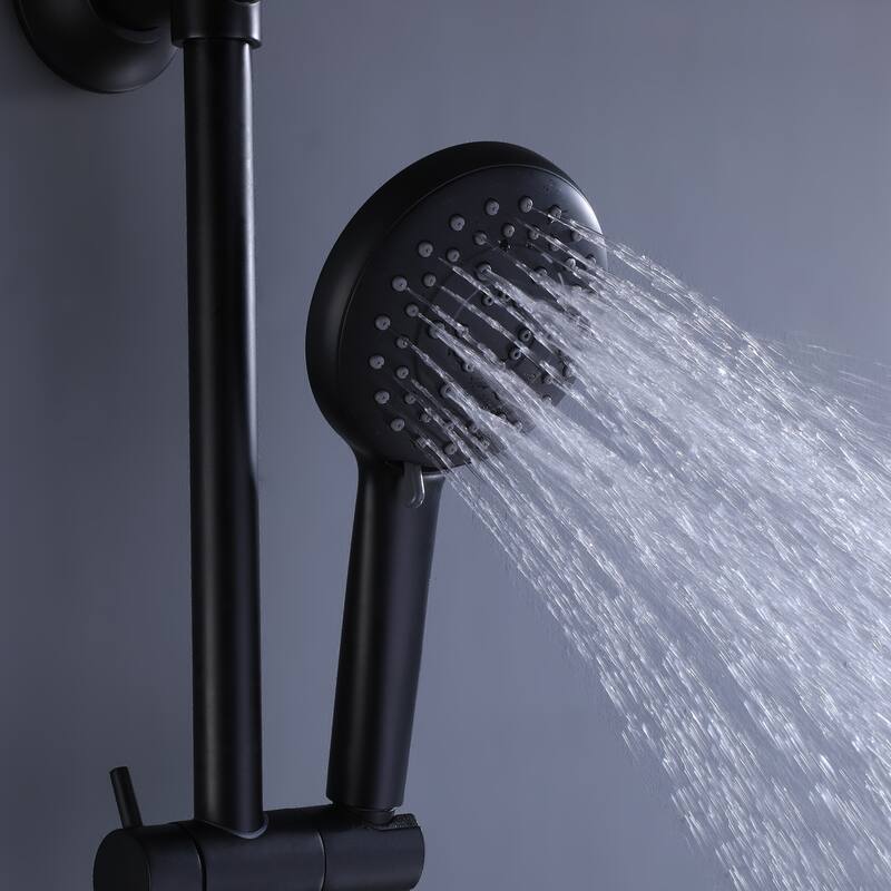 Modland High Pressure 5-Way 10'' Rain Shower Head Black with Handheld Shower Slide Bar