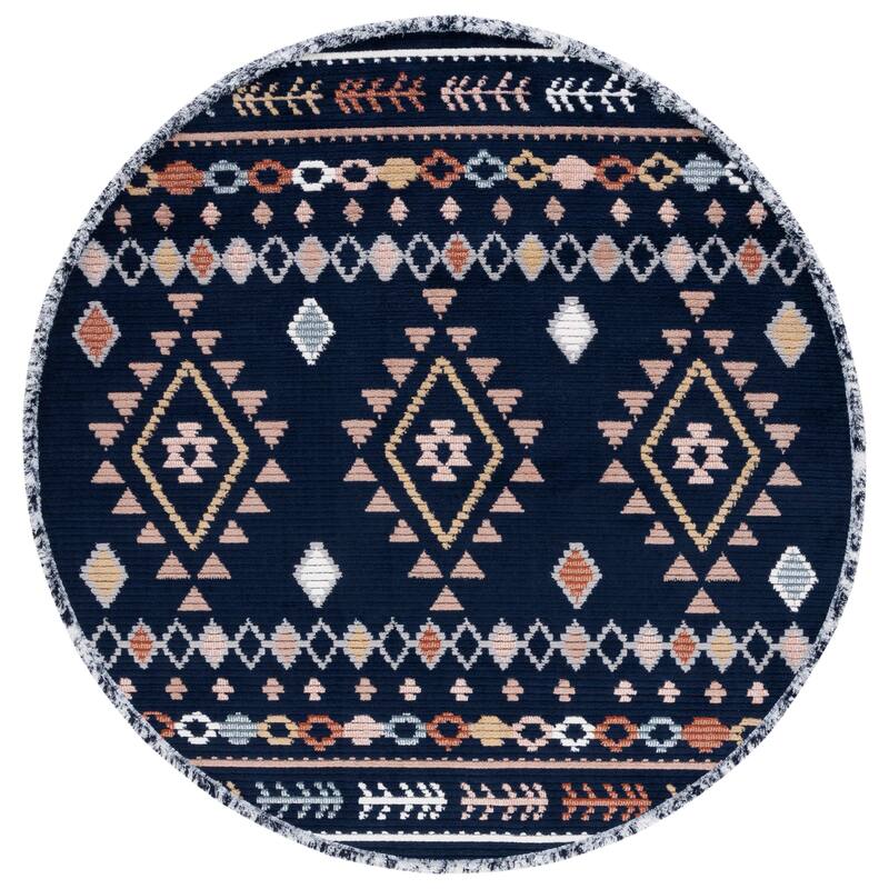 SAFAVIEH Handmade Marrakech Karey Traditional Rug - 6'7" Round - Navy/Multi