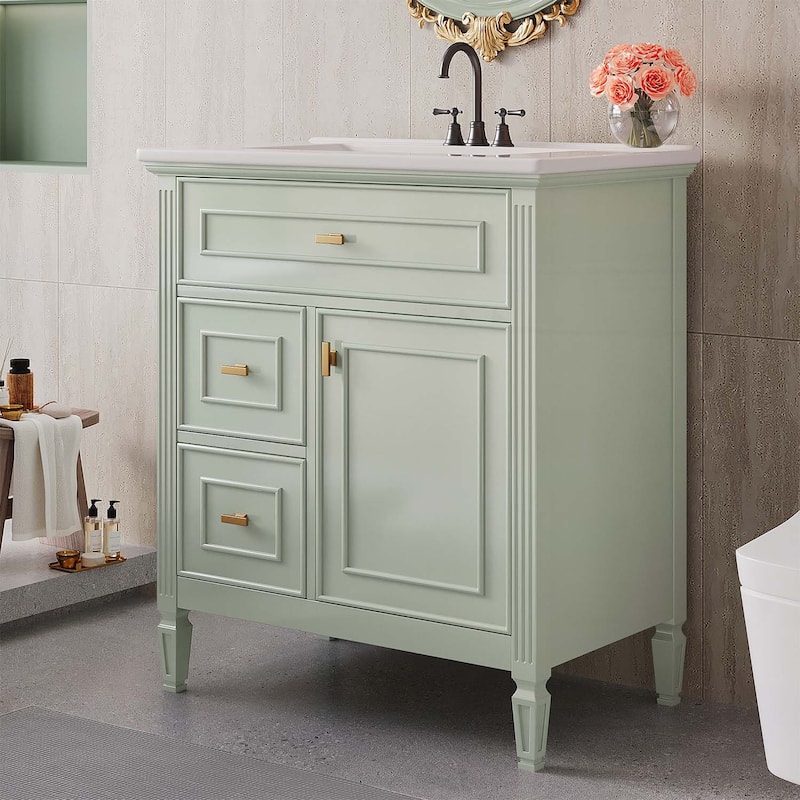 Bathroom Vanity Cabinet with Sink,with One Flip Drawer and Two Drawers,Adjustable Shelf - Green