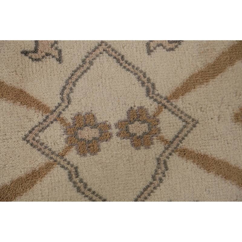 Earth Tone Oushak Indian Large Rug Hand-Knotted Wool Carpet - 7'11"x 15'8"