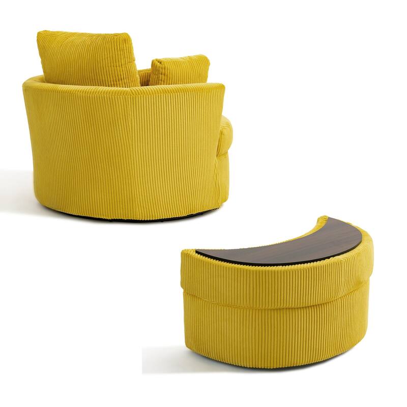 41" W Oversized Accent Barrel Swivel Chair with Moon Storage Ottoman