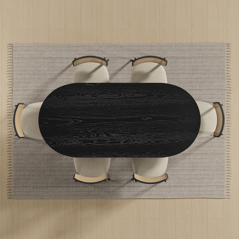 Solid Wood Farmhouse Dining Table with V-Shaped Legs and Oval Wood Top for Modern Dining Rooms & Family Gatherings