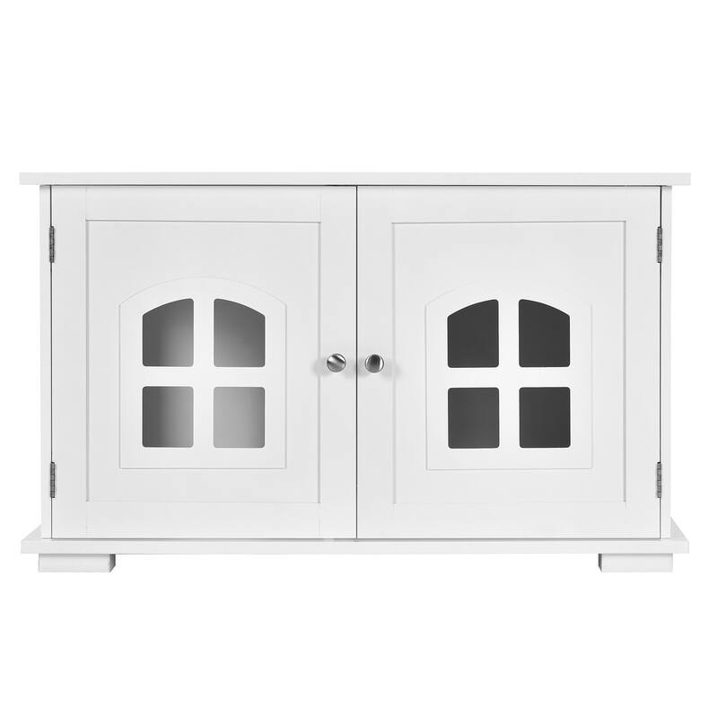 Large Wooden Cat Litter Box Enclosure Hidden Cat Washroom with Divider - White