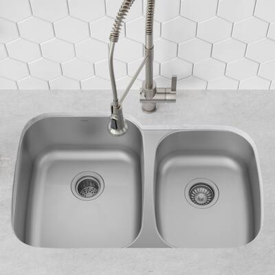 KRAUS Premier Stainless Steel 32 inch 2-Bowl Undermount Kitchen Sink
