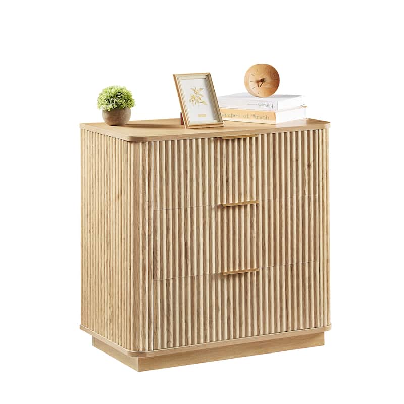 3 Drawers Drasser 2pcs, 27.6'' Wide Modern Chest Of Drawers Curved Wave Design,Nightstand,Wood Drawer Organizer