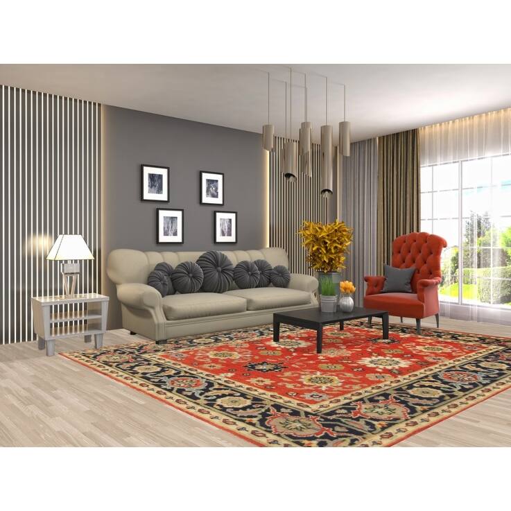 Hand Knotted Oriental 100% Wool Carpet Traditional Floral Oranges & Rust Heriz (serapi) Area Rug - 10' 0'' X 8' 0''