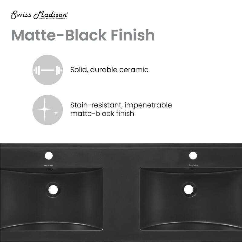 48" Ceramic Vanity Top In Matte Balck With Double Basin