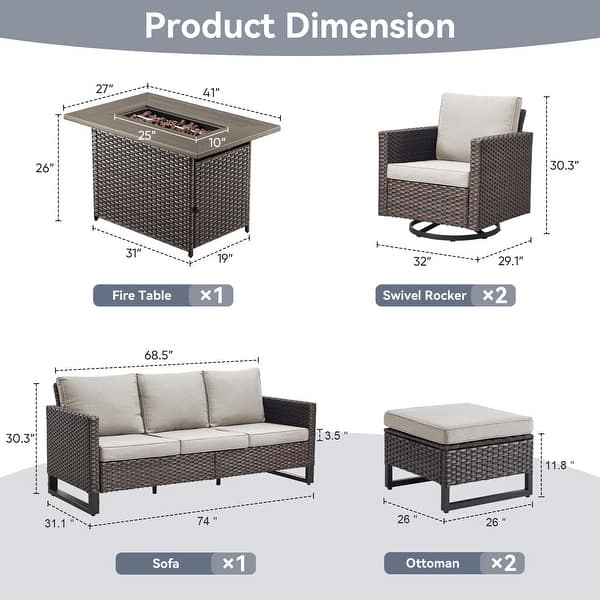 dimension image slide 11 of 24, Gymojoy Outdoor Fire Pit Conversation Set, Patio Furniture with Cushions