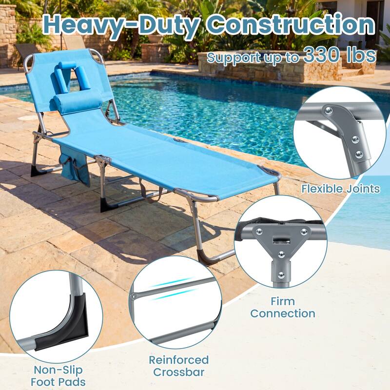 Gymax 2PCS Tanning ChairPortable Chaise Lounge Chair w/4-Position