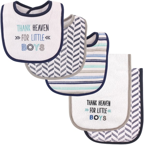slide 1 of 1, Luvable Friends Baby Boy Bib and Burp Cloth Set 5pk, Boy Thank Heaven, One Size - Boy Thank Heaven - One Size One Size - Boy Thank Heaven