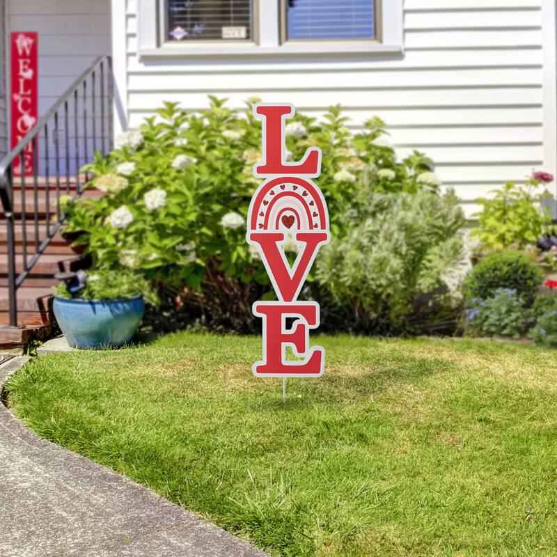 Glitzhome 36"H Valentine's Metal Rainbow "LOVE" Yard Stake