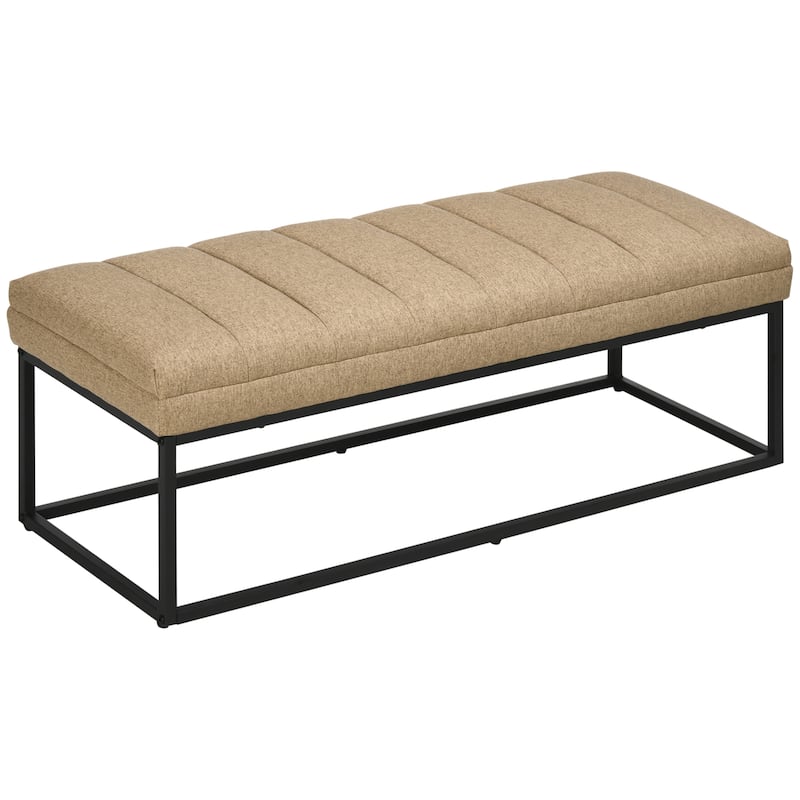 HOMCOM 47.25" End of Bed Bench with Channel Tufted Design, Upholstered Ottoman Bench with Steel Legs for Bedroom, Brown
