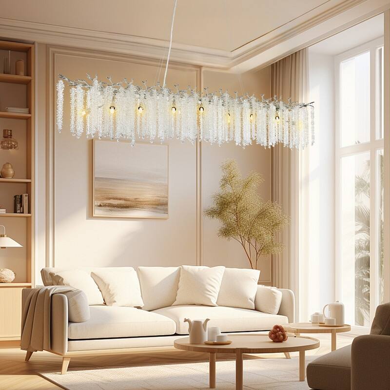 KAYLA Indoor Rectangle Crystal Chandeliers, Dining Room Light, Pendant Light Fixture for Kitchen Island