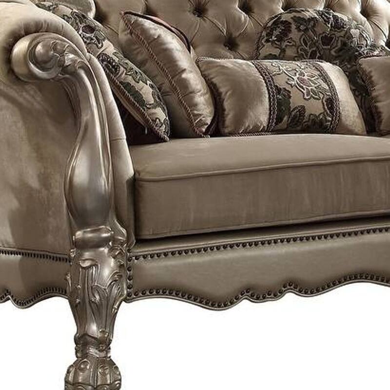 HomeRoots 96" Bone Velvet Sofa And Toss Pillows With Gold Legs - 96
