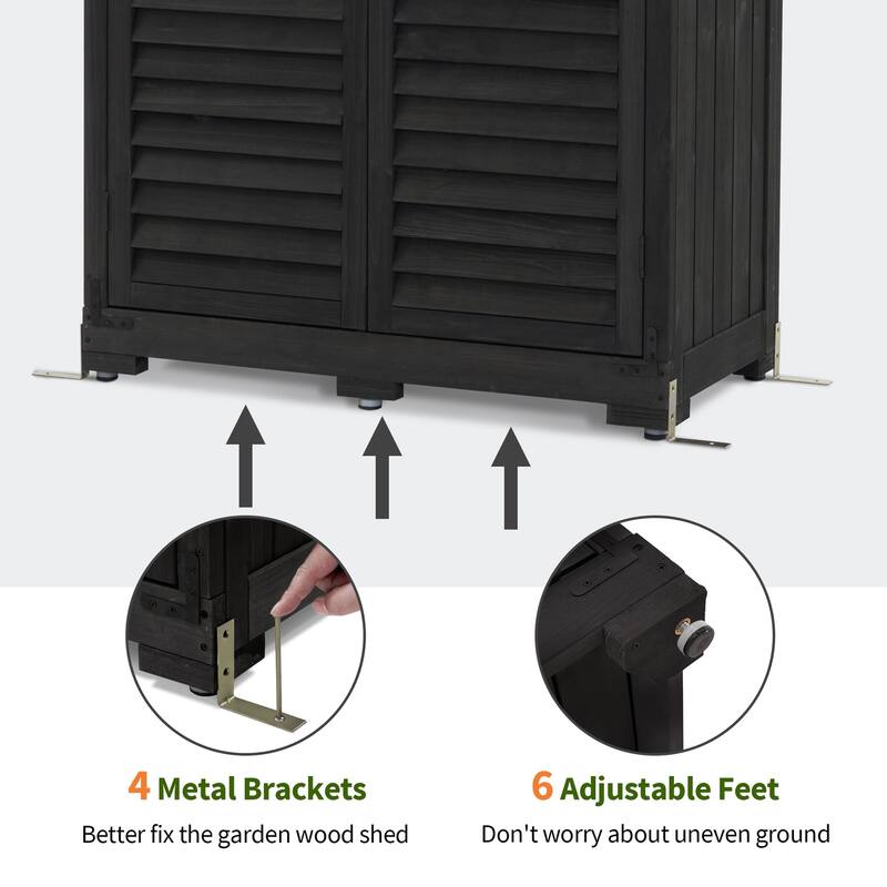 MCombo 63 inch Tall Outdoor Storage Tool Cabinet Shed with Lock for Yard (34.3" L x 18.3" W x 63" H), Wooden 0870 - N/A