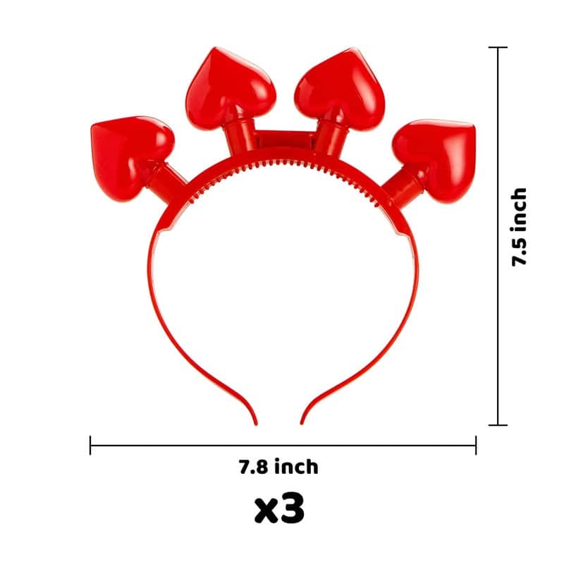 3Pcs Valentine's Day LED Red Heart Headbands with 3 Flashing Light Modes, Perfect for Kids' Party Favors, Gift Exchanges - Multi