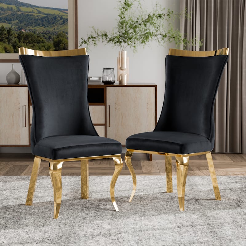 Furniture of America Thaddeus Glam Velvet High Back Side Chair (Set of 2) - Black & Gold