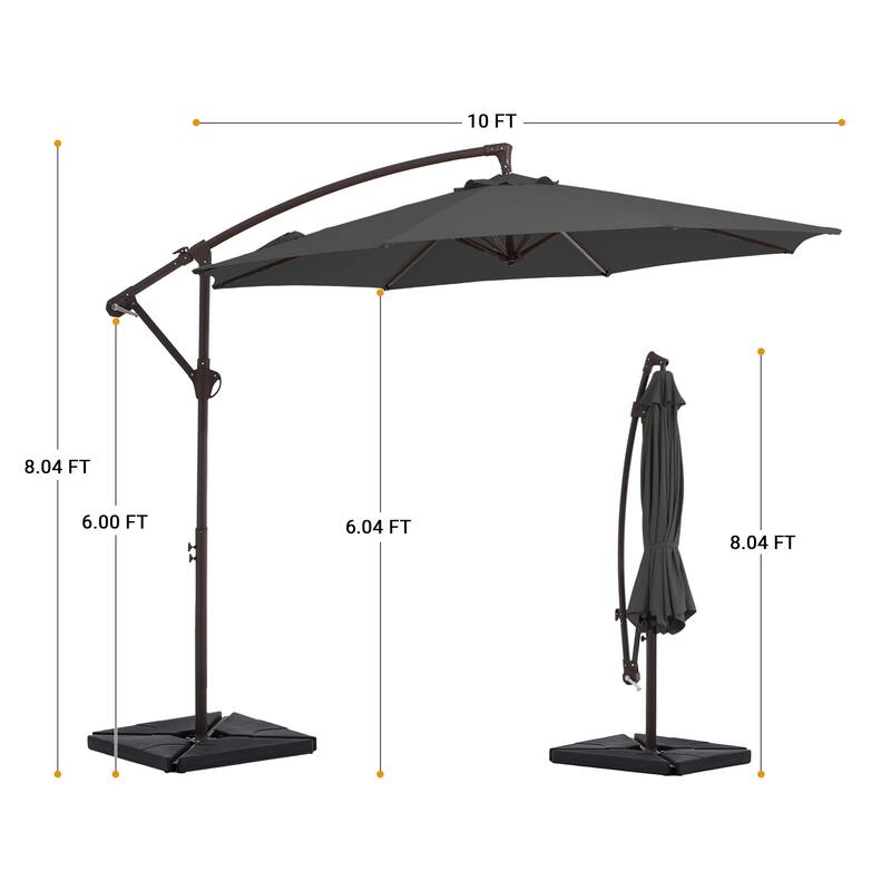 10 ft Steel Crank-lift Cantilever Umbrella With Weighted Base