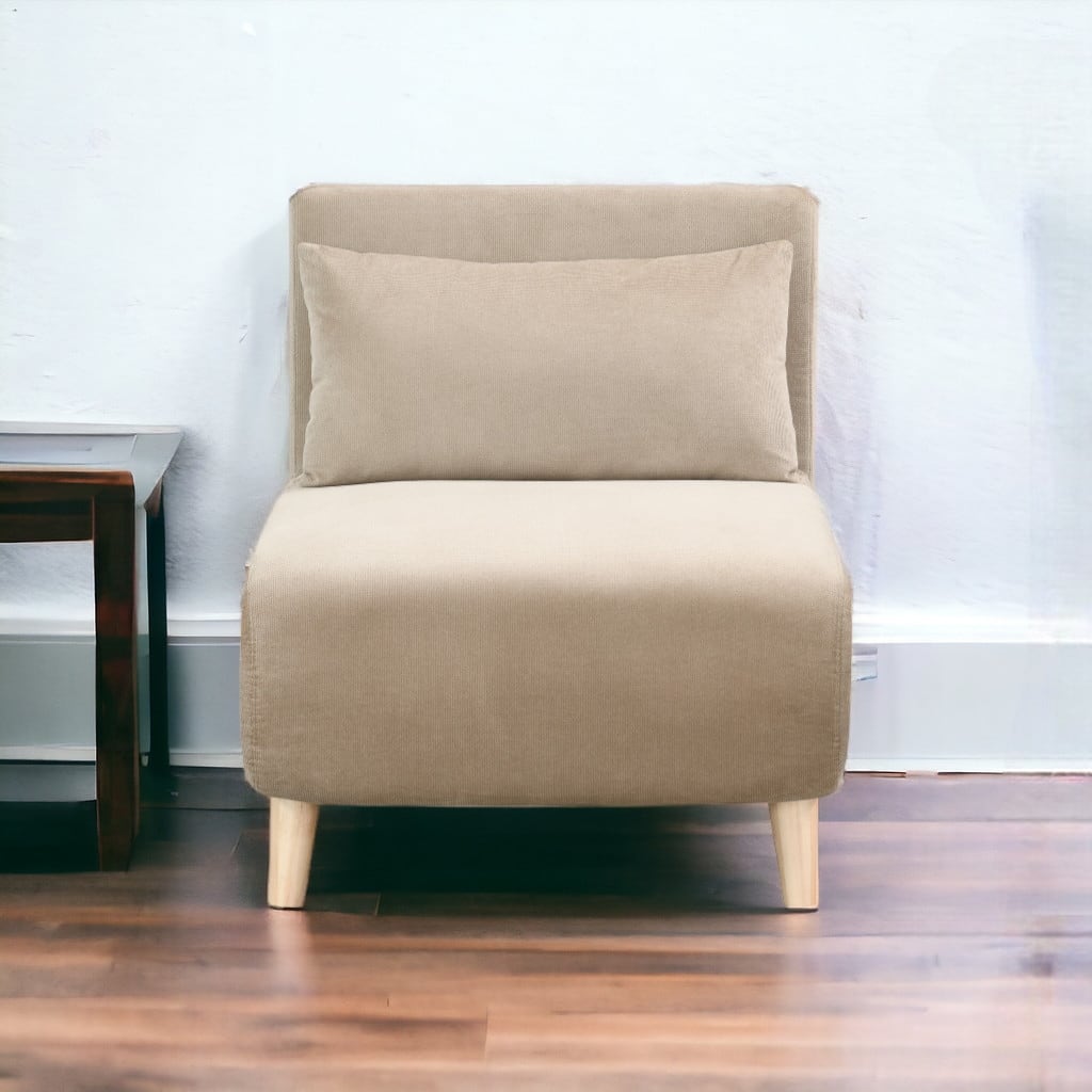 HomeRoots 27" Beige And Natural Plush Upholstered Convertible Chair And Toss Pillow - 26.77' X '30.31' X '28.35
