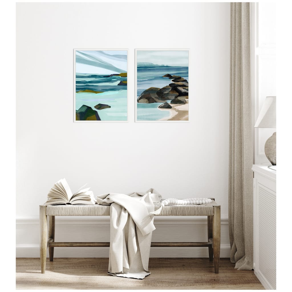 Kate and Laurel Sylvie Ocean Breeze Landscape - 2 Piece Framed Canvas Art Set by Nikita Jariwala
