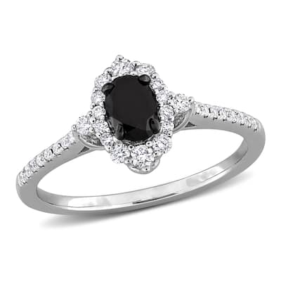 Miadora 3/4ct TW Black White Diamond Engagement Ring in 14k White Gold
