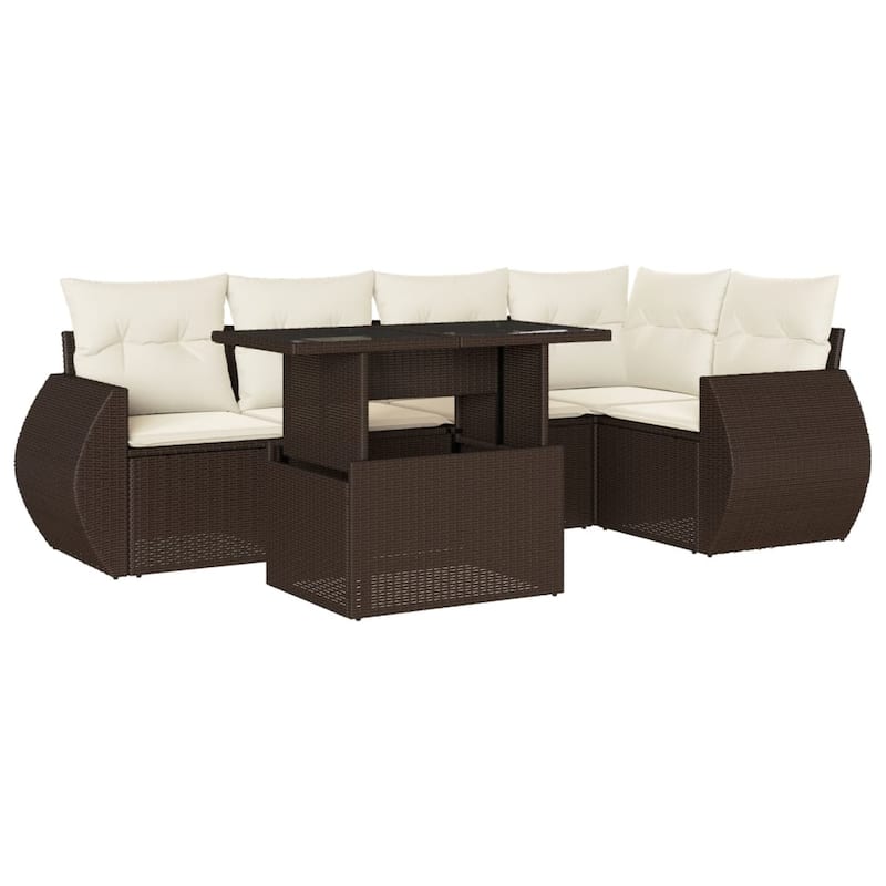 vidaXL Patio Sofa Set with Cushions Outdoor Furniture 6 Piece Poly Rattan - 21.7 x 39.4 x 28.7