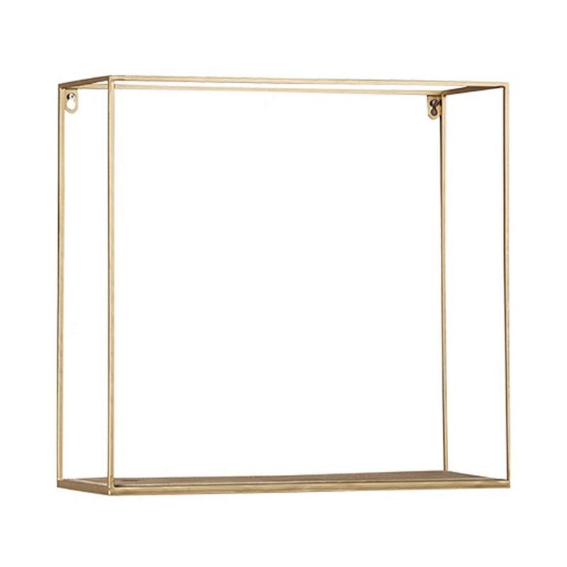 Metal Frame Wall Shelf with Keyhole Hanger, Set of 3, Gold