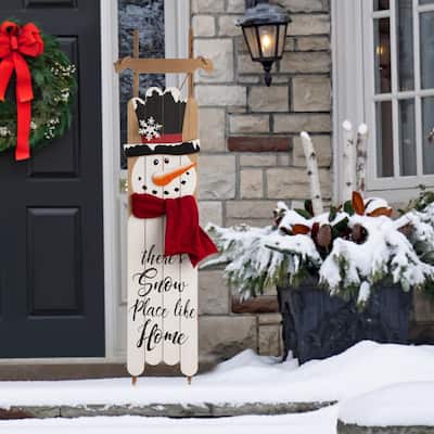 Glitzhome 42"H Wooden Christmas Sleigh Snowman or Santa Porch Sign