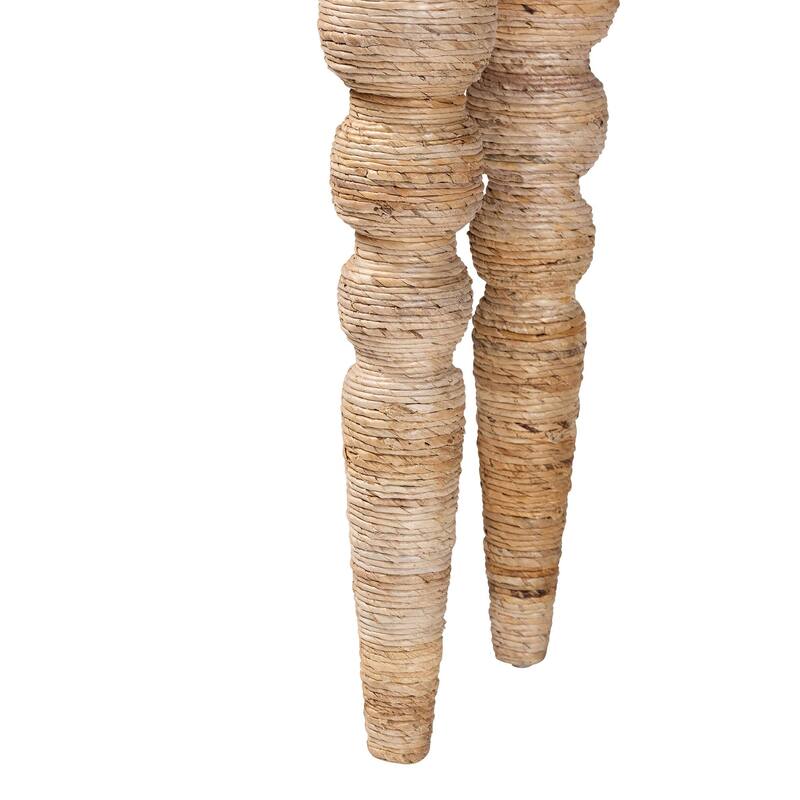 Nasnan Teak Wood Console Table with Seagrass and Bobbin Legs - Sculptural Narrow Entryway Table with Hand-wrapped Turned Legs