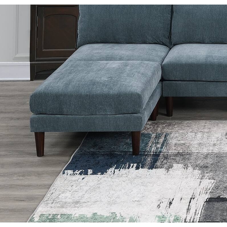 6pcs Modular Set: 4 Armless Chairs, 2 Ottomans, Gray Fabric, 114x60x31 inches, 200 lbs
