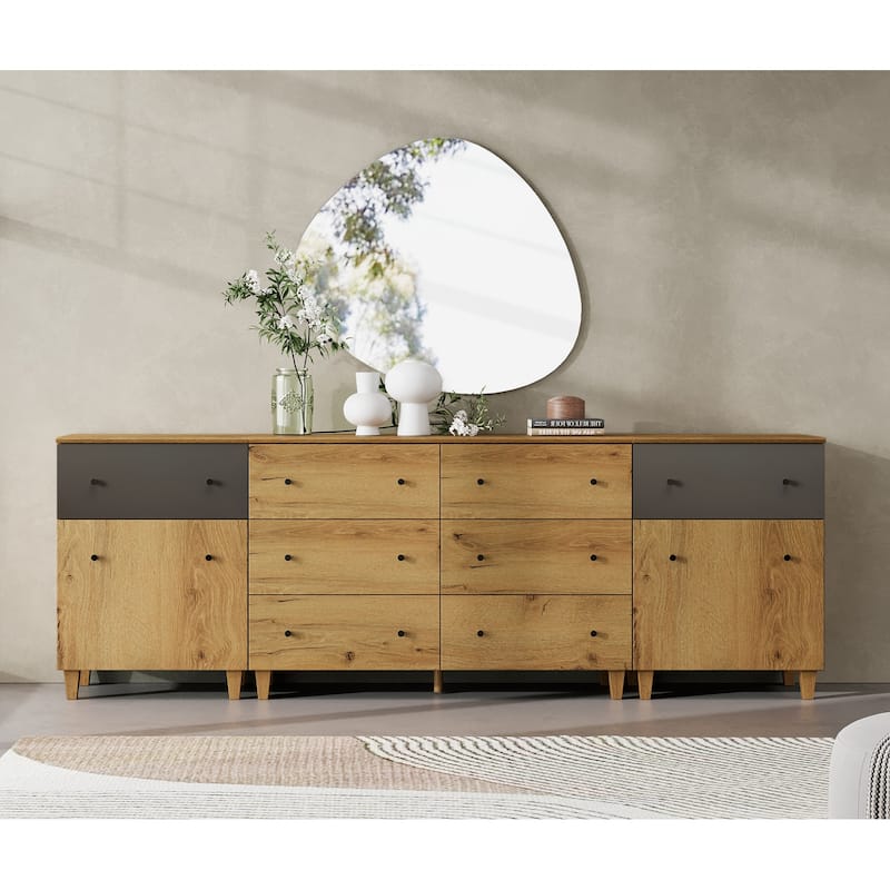 WAMPAT 3-in-1 Dresser Chests with 8 Drawers and 2 Doors for Bedroom - Brown