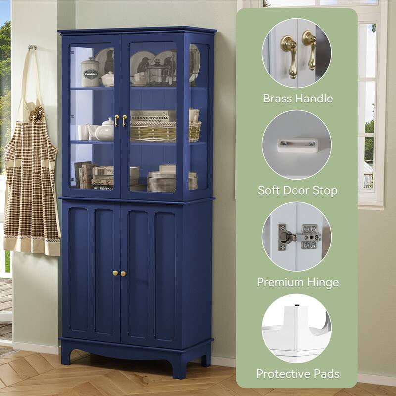 72" Freestanding Kitchen Pantry with Glass Doors