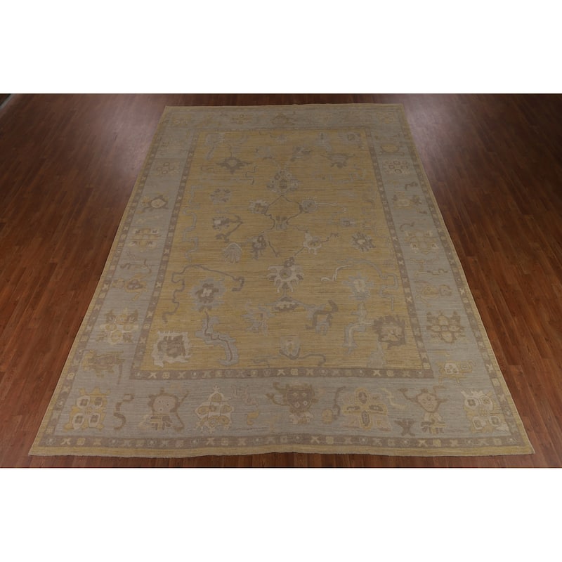 Hand Knotted Oriental 100% Wool Carpet Transitional All-Over Yellow & Gold Oushak Area Rug - 13' 6'' X 9' 10''