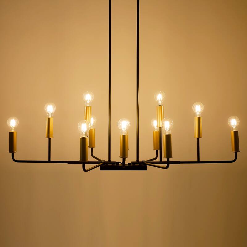Modern Transitional 12-Light Wheel Chandelier Linear Kitchen Island Pendant Lights - 48"W x 13.8"D x 24" - 74"H