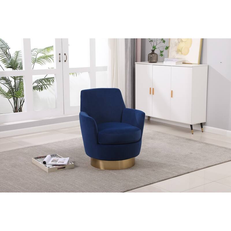 Swivel Accent Chairs Armchair for Living Room, Reading Chairs , Round Barrel Chairs with Gold Stainless Steel Base - Blue