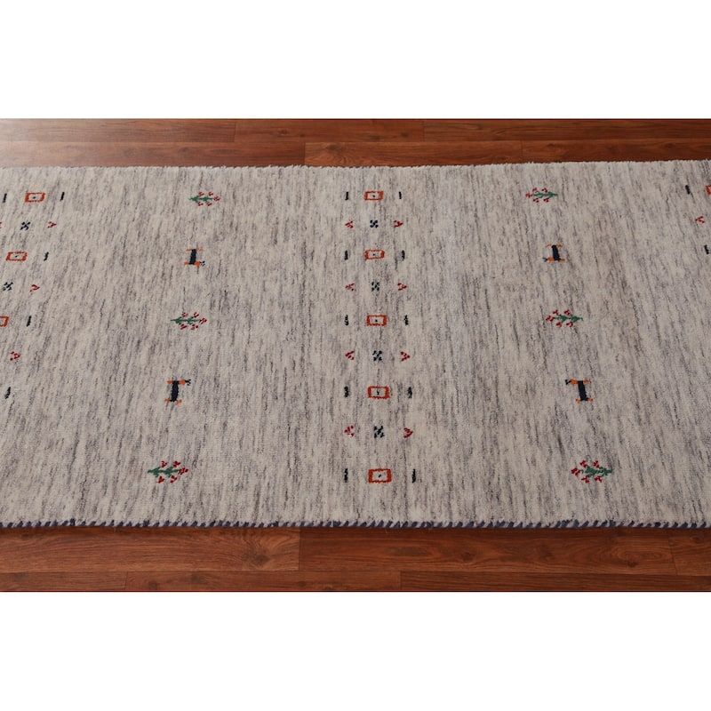 Hand Knotted Oriental 100% Wool Carpet Tribal Animal Pictorial Beige & Ivories Gabbeh Runner Rug - 9' 10'' X 2' 7''