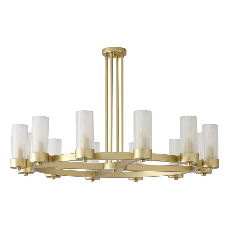 12 - Light Modern Round Chandelier with Frosted Glass Cylinder Shades