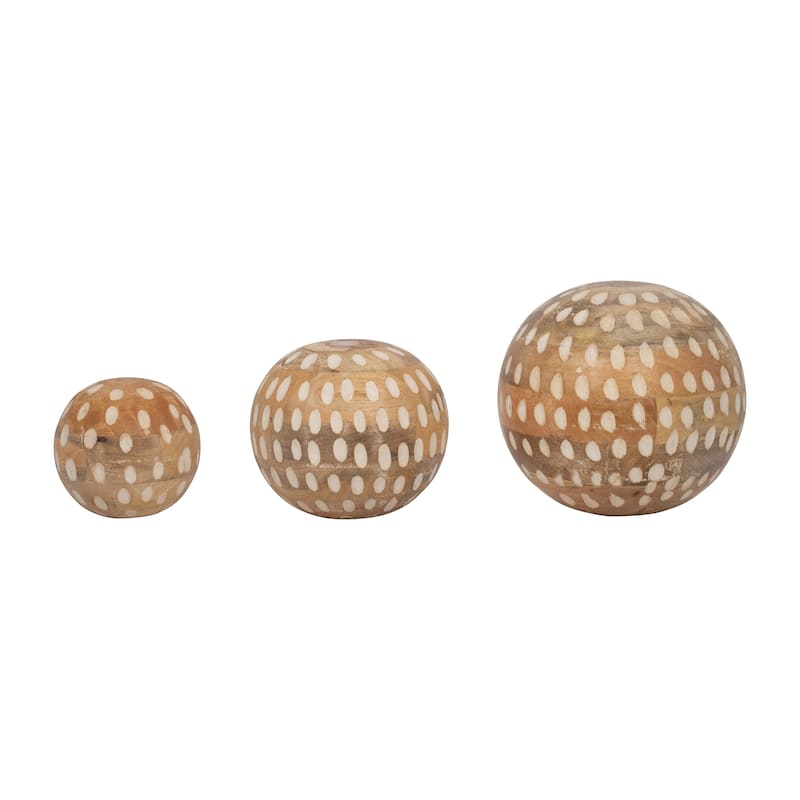 Sagebrook Home Decorative Orbs - Contemporary Rustic Brown Wooden Round Orb Decor, Set of 3 - 8" x 8" x 8" - Dot Brown - 8" x 8" x 8"