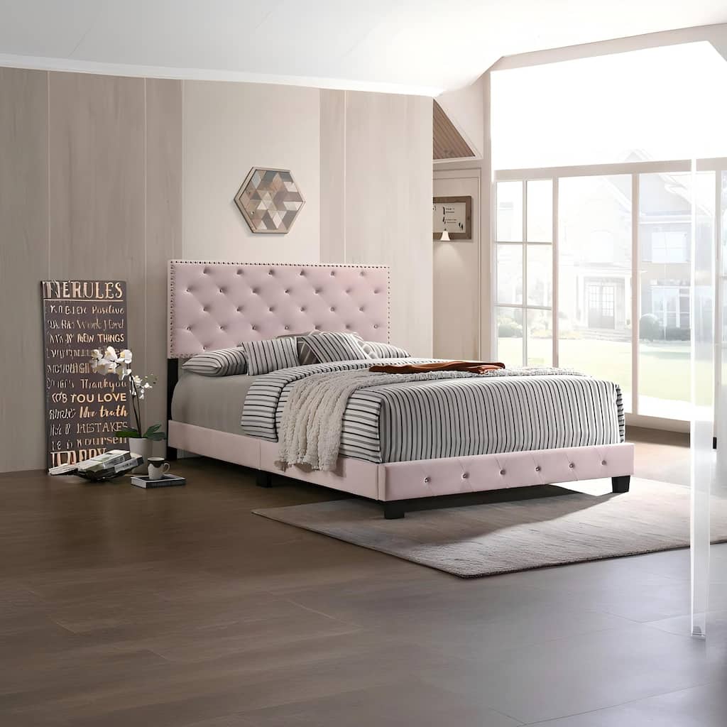 Pink Transitional Queen Bed with Durable Build