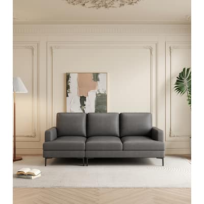 Top-Grain Leather Match Sofa, 77" Comfy Couch with USB Charger, Metal Legs, Ideal for Living Room & Office