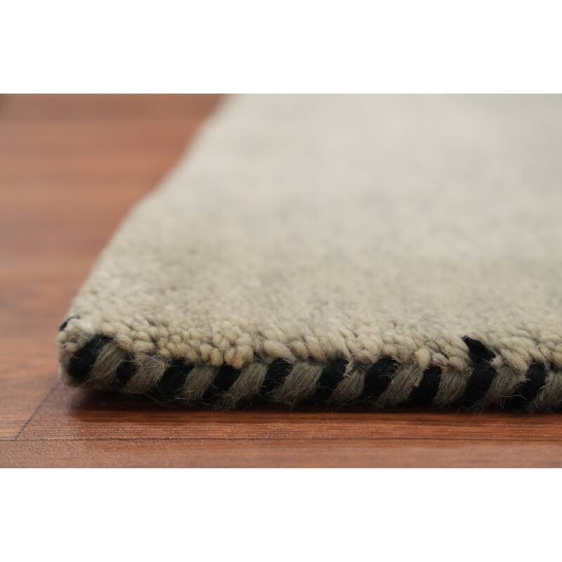 Hand Knotted Oriental 100% Wool Carpet Modern Stripe Greys & Charcoal Gabbeh Area Rug - 6' 8'' X 5' 0''