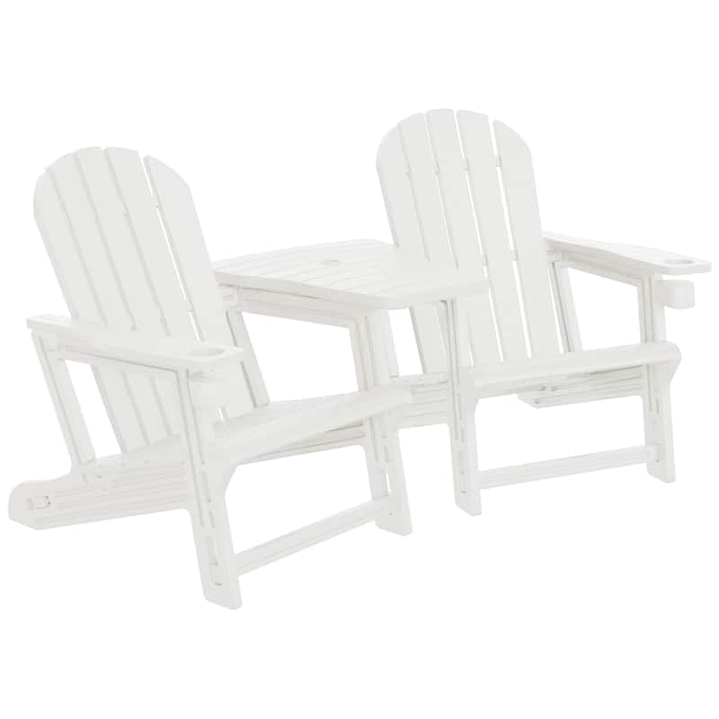 Polytrends Coastline Outdoor Poly Adirondack Chair Set with Connecting Tray & Cup Holder - White