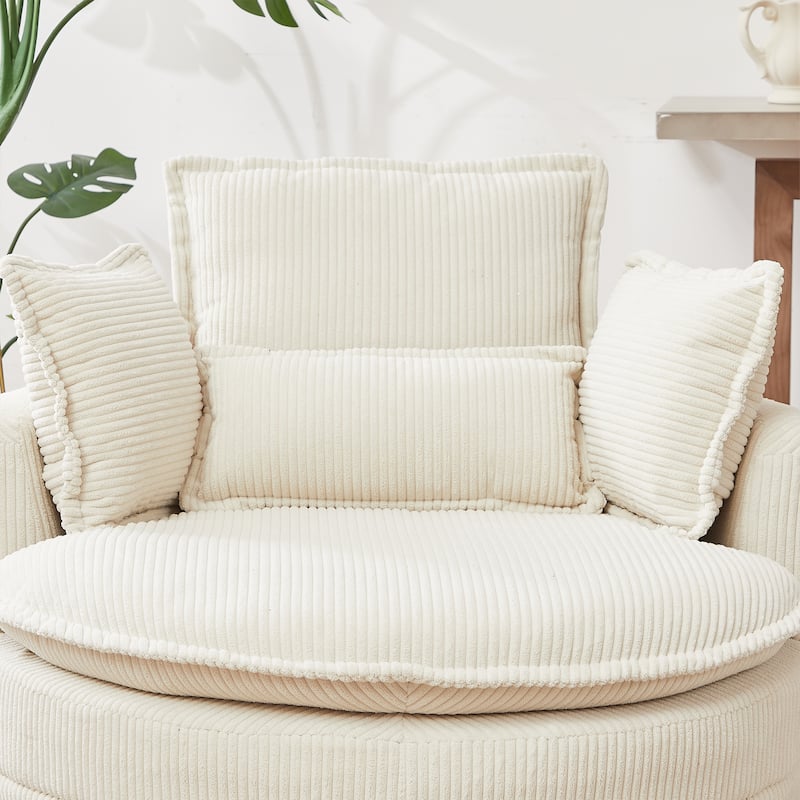 52" Upholstered Swivel Barrel Chair with Moon Storage Ottoman