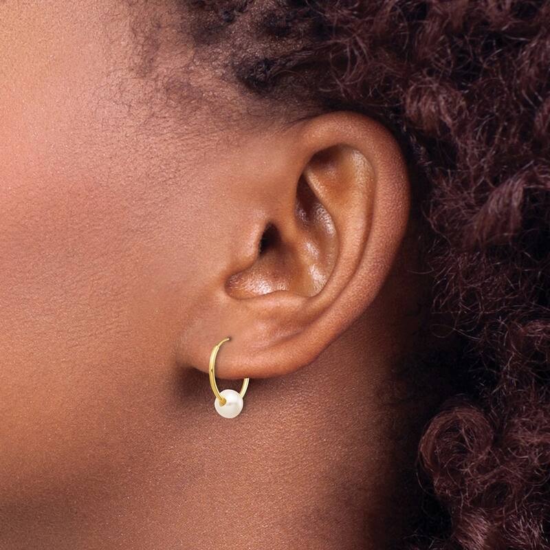 Curata 10k Yellow Gold 5mm Cultured Pearl on 16.5mm Endless Hoop Earrings