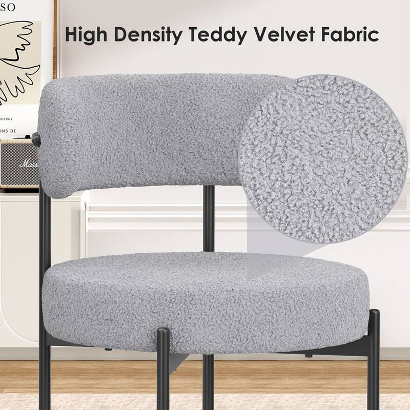 Dining Chairs Set of 4, Mid-Century Modern Kitchen Chair Curved Backrest Round Upholstered Dining Chairs with Metal Legs