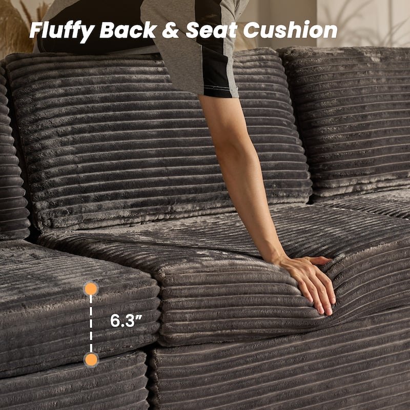 HOOOWOOO Modular Plush Corduroy Fabric Couch with Ottoman