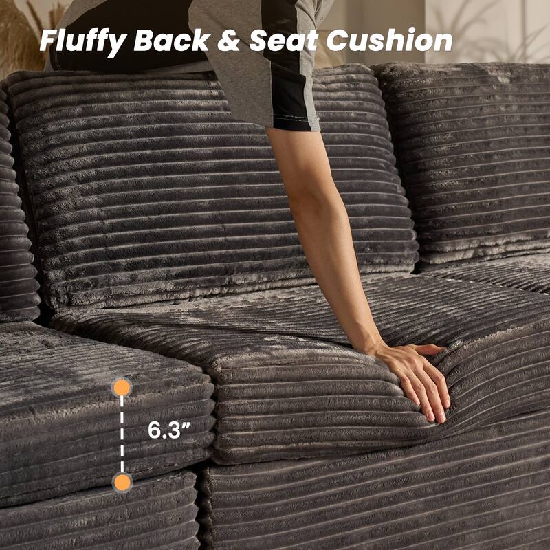 HOOOWOOO Modular U-shaped Corduroy Fabric Sectional Sofa Couch with Ottoman