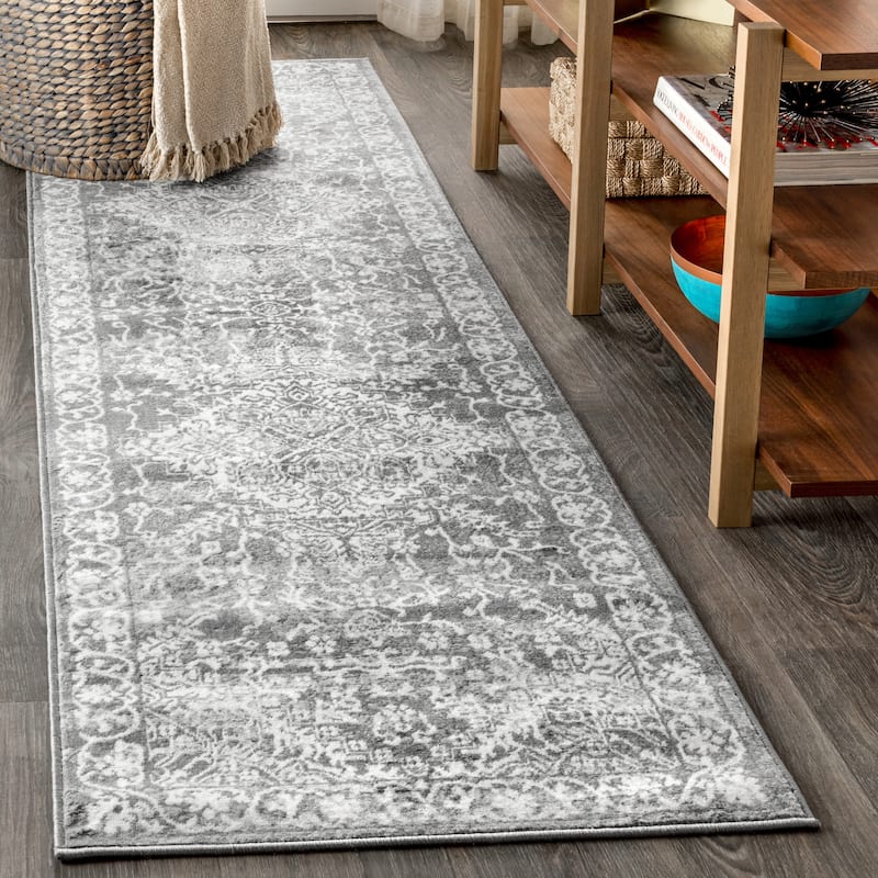 JONATHAN Y Traditional Persian Vintage Medallion Area Rug - 2' x 14' - Light Gray
