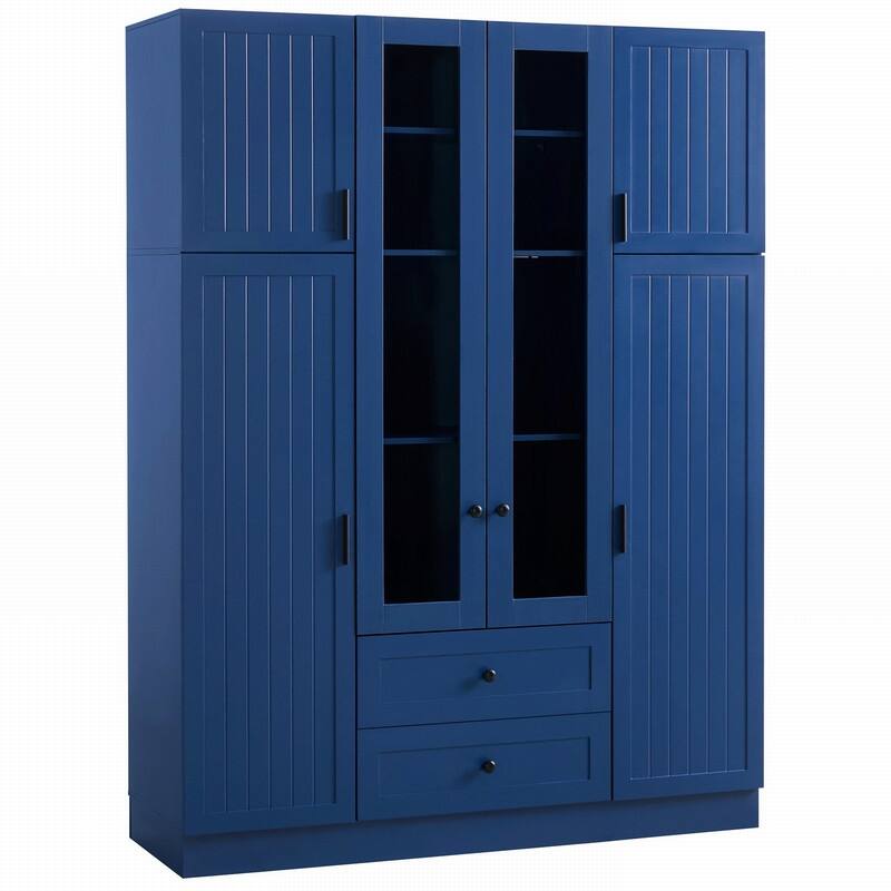 Modern 71" Tall Kitchen Pantry with Storage Cabinet, 6 Doors , Drawers, Adjustable Shelves,Pull-out Trays and Wine Rack