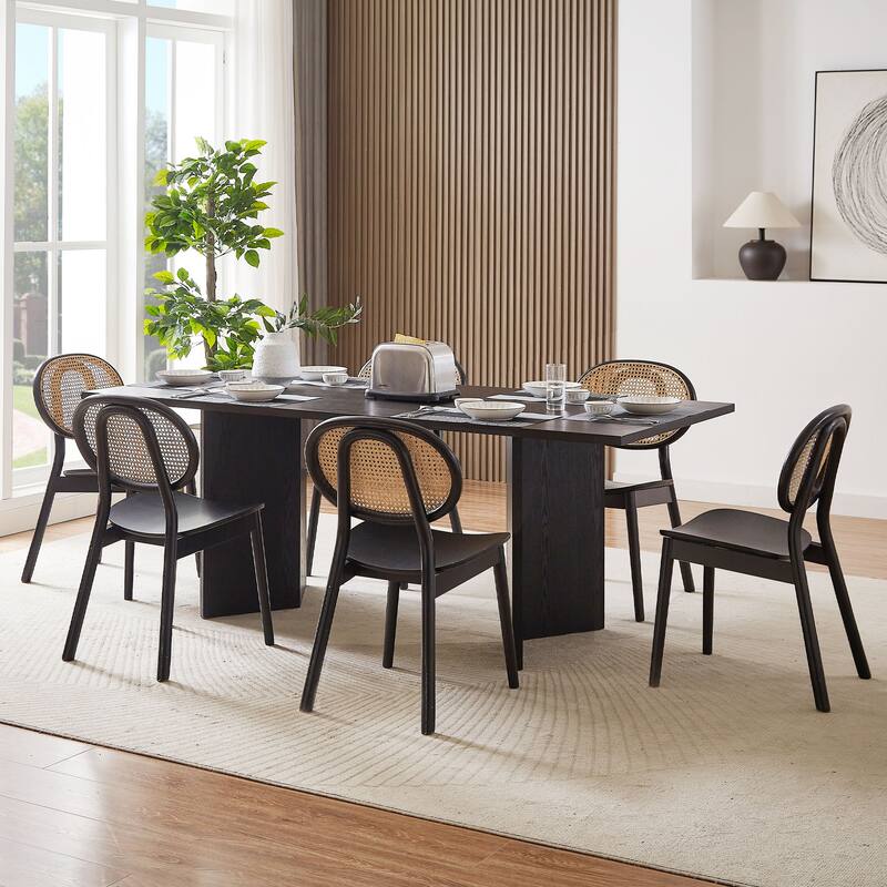 Black Wood Grain Rectangular Dining Table with Butterfly Legs Seats 4-6 - 79"